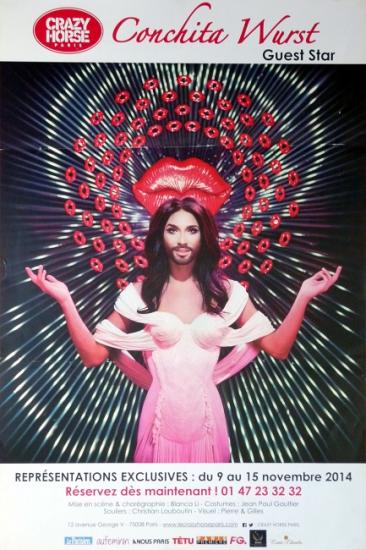 2014 affiche du spectacle 'Conchita Wurst au Crazy Horse' Paris 40x60 cm